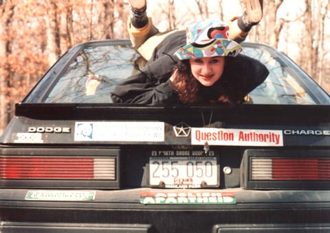 The Dodge Charger with a bumper sticker quote from Einstein, Question Authority, and me. High School adventures into the city started in this car!